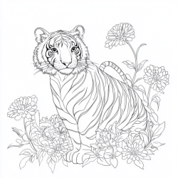 Midjourney Prompt for Animals In Flowers Coloring Book Pages