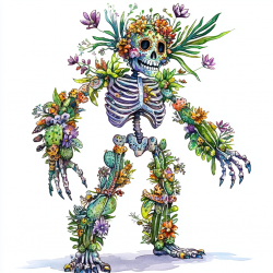 Midjourney Prompt for Watercolor Dia De Los Muertos Characters