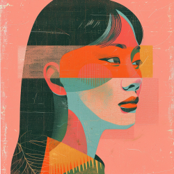 Midjourney Prompt for Minimalist Portrait Colorful Woodcut