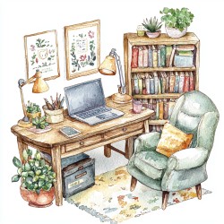 Midjourney Prompt for Cozy Room Interiors In Watercolor Designs