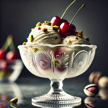 Vanilla Almond Ice Cream with Cherries and Pistachios