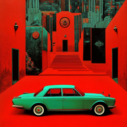 Midjourney Prompt for Surrealist Red Visual Masterpiece