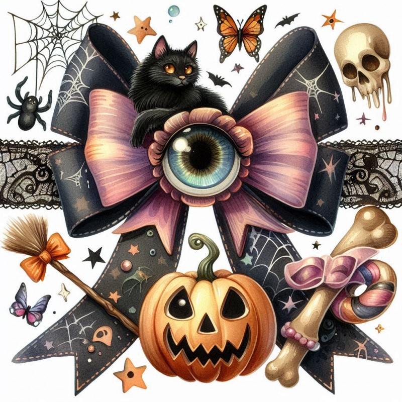 DALL-E Prompt for Spooky Watercolor Halloween Bows Illustrations