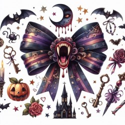 DALL-E Prompt for Spooky Watercolor Halloween Bows Illustrations