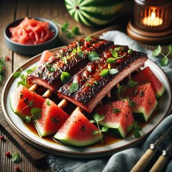 Country-Style Ribs with Quick Pickled Watermelon