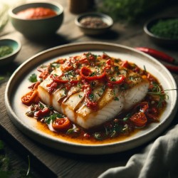 Grilled Halibut with Roasted Red Pepper Sauce