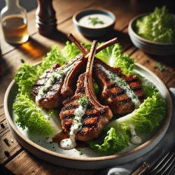 Grilled Lamb Chops with Lettuce and Ranch Dressing