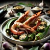 Grilled Prawns with Okra and Eggplant