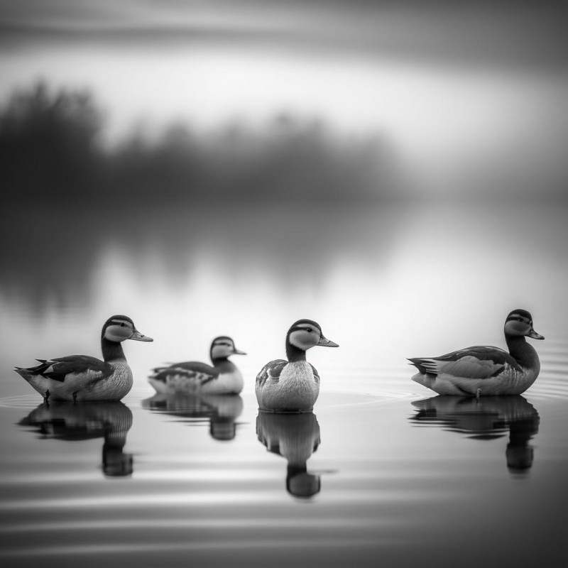 Serene Monochromatic Lake Scenes