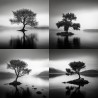 Serene Monochromatic Lake Scenes