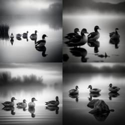 Serene Monochromatic Lake Scenes