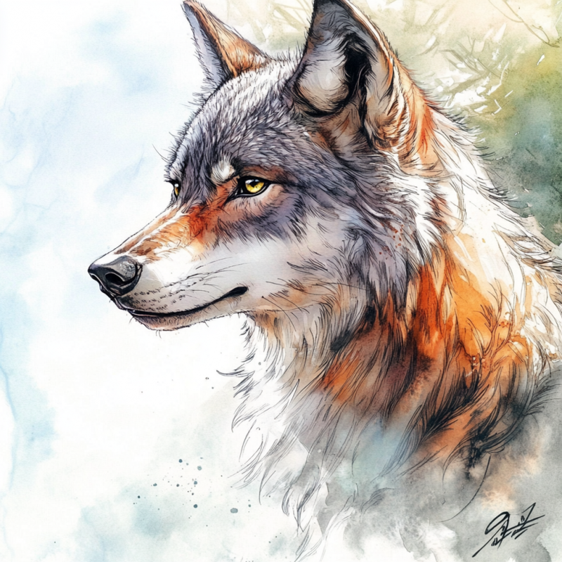 Midjourney Prompt for Watercolor Wolf Masterpiece