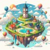 DALL-E Prompt for Whimsical Cartoon Floating Islands