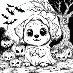 Midjourney Prompt for Halloween Themed Coloring Pages