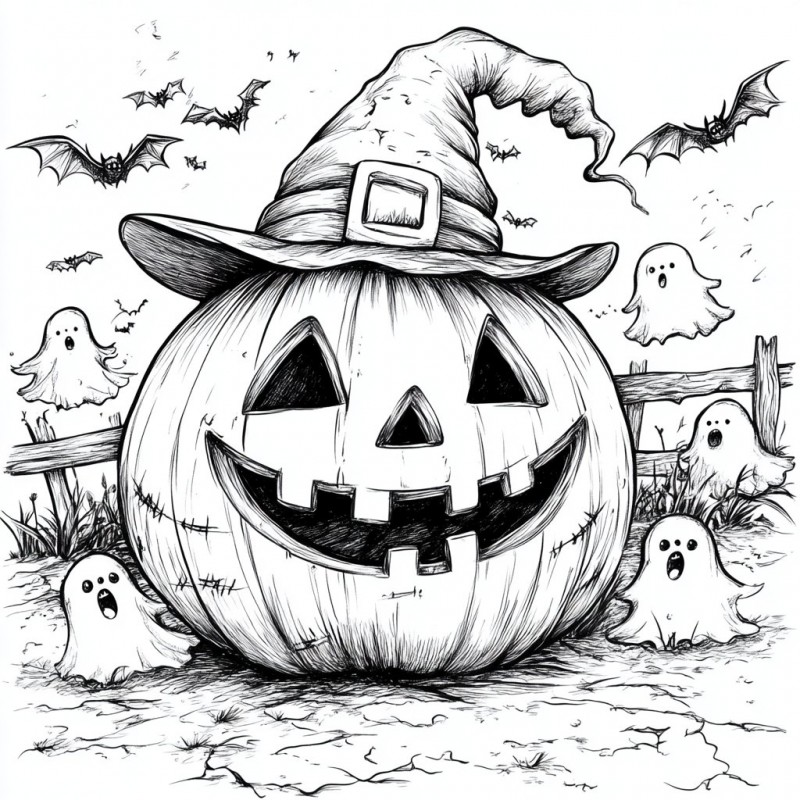 Midjourney Prompt for Halloween Themed Coloring Pages