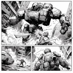 Midjourney Prompt for Black And White Action Comic Pages