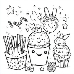 Midjourney Prompt for Kawaii Style Coloring Pages