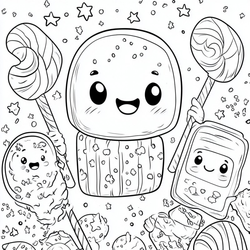 Midjourney Prompt for Kawaii Style Coloring Pages