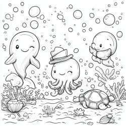 Midjourney Prompt for Kawaii Style Coloring Pages