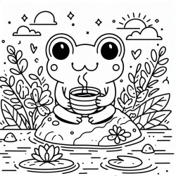 DALL-E Prompt for Frog Adventure Coloring Pages