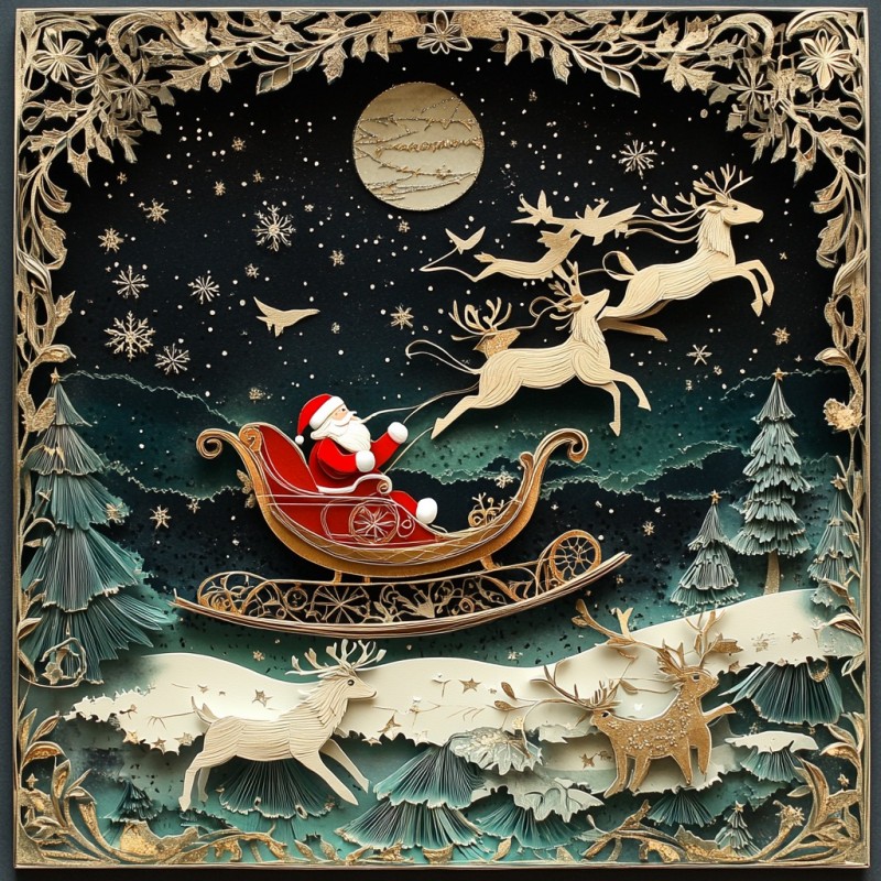 Midjourney Prompt for Elegant Christmas Cards Paperart Style