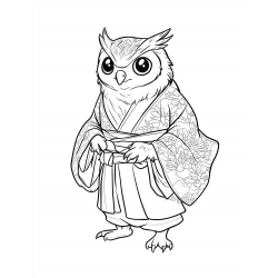 Midjourney Prompt for Ukiyo-e Style Cute Character Coloring Page