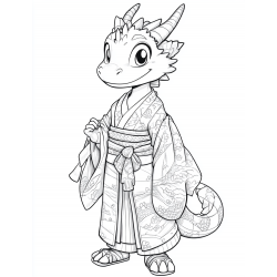 Midjourney Prompt for Ukiyo-e Style Cute Character Coloring Page