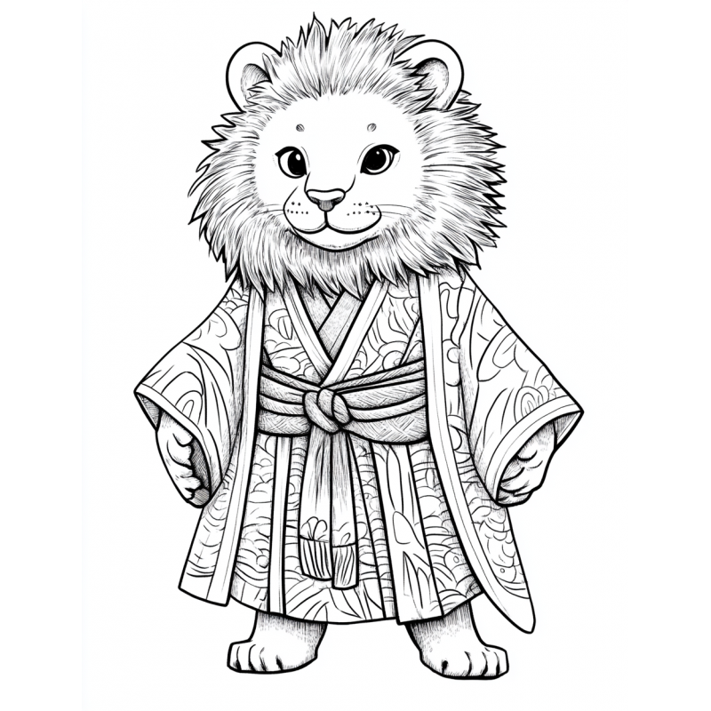 Midjourney Prompt for Ukiyo-e Style Cute Character Coloring Page