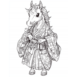 Midjourney Prompt for Ukiyo-e Style Cute Character Coloring Page