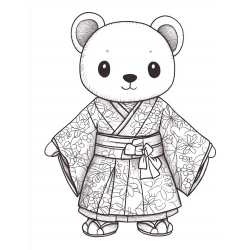 Midjourney Prompt for Ukiyo-e Style Cute Character Coloring Page