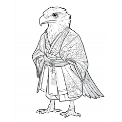 Midjourney Prompt for Ukiyo-e Style Cute Character Coloring Page