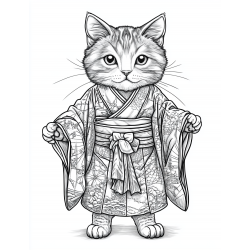 Midjourney Prompt for Ukiyo-e Style Cute Character Coloring Page