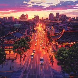 Midjourney Prompt for Vibrant Cityscapes Anime Style