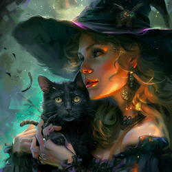 Witch and Familiar Clip Art