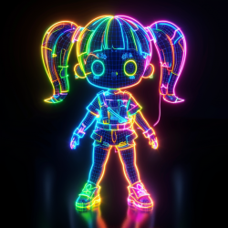 Fluorescent Wire Frame Chibi Characters