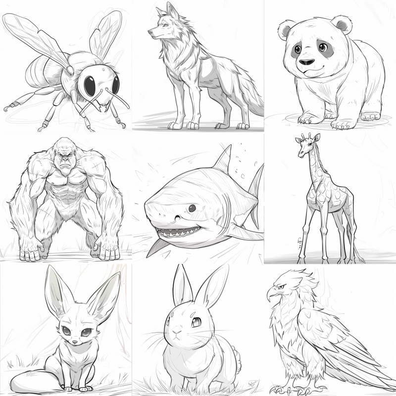 Line Art Animal Coloring Book